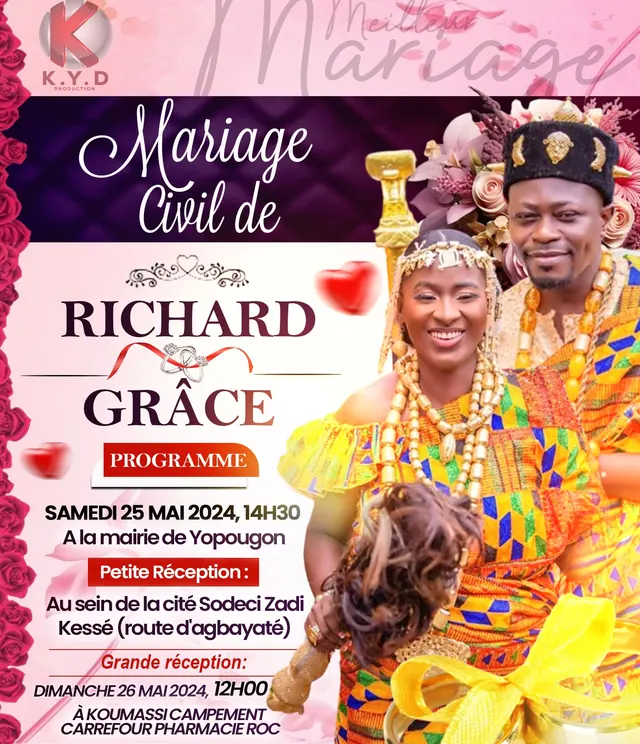 Affiche-programme de mariage civil conçue par le studio